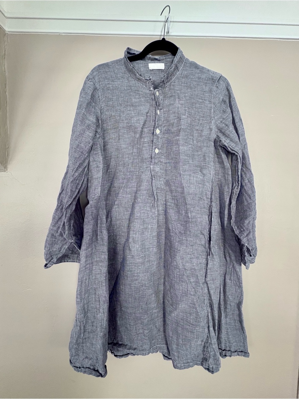 CP Shades 100% Linen Blue Chambray Henley Tunic Dress Cover Up XS
